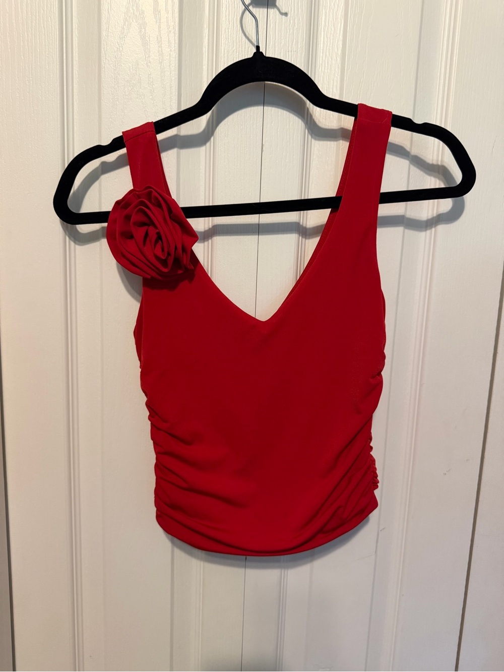 Moa Moa Red V-Neck Tank with Rosette Detail